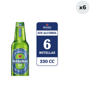 6x Cerveza Heineken Sin Alcohol Botella 330cc
